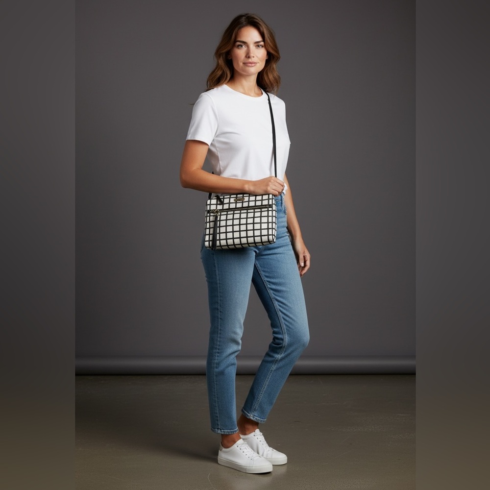 Stylish Black and White Grid Shoulder Bag